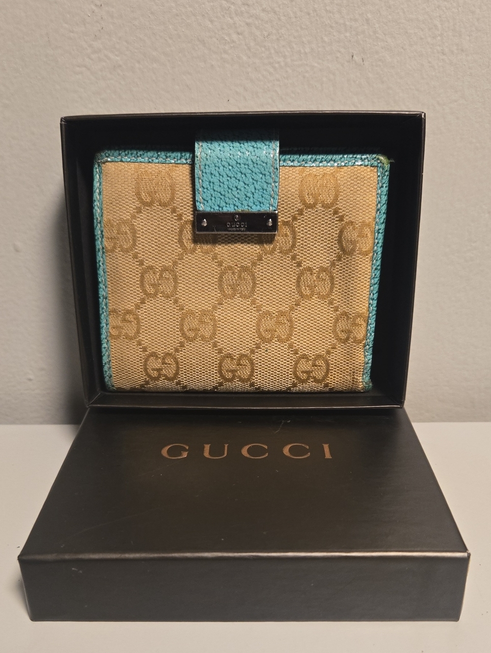 Gucci Monogram Wallet Tan and Green